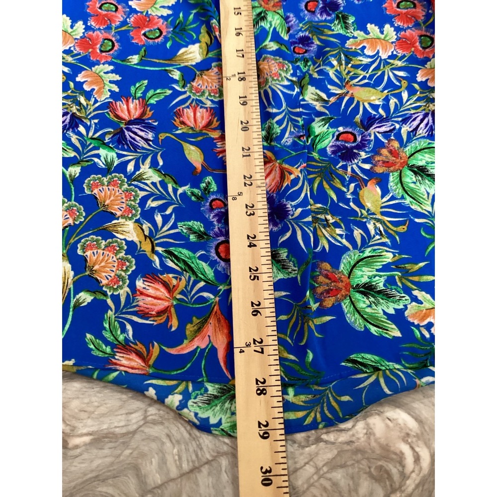Rose + Olive Women Blue Floral Sleeveless Blouse V-Neck Tropical Top Large - Picture 7 of 7